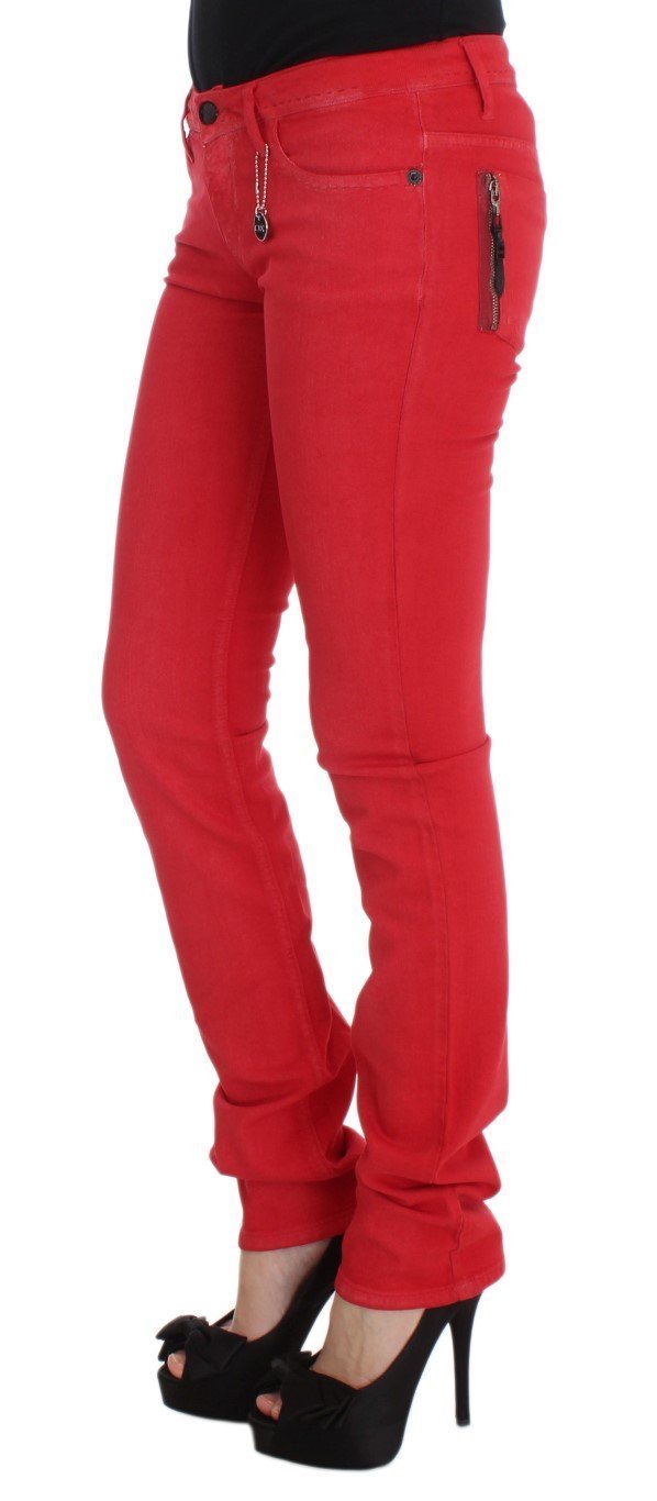 Red Cotton Blend Super Slim Fit Jeans