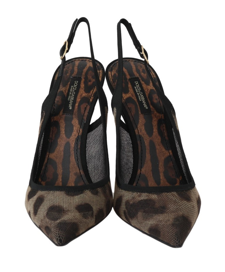 Brown Leopard Stretch Slingbacks Shoes