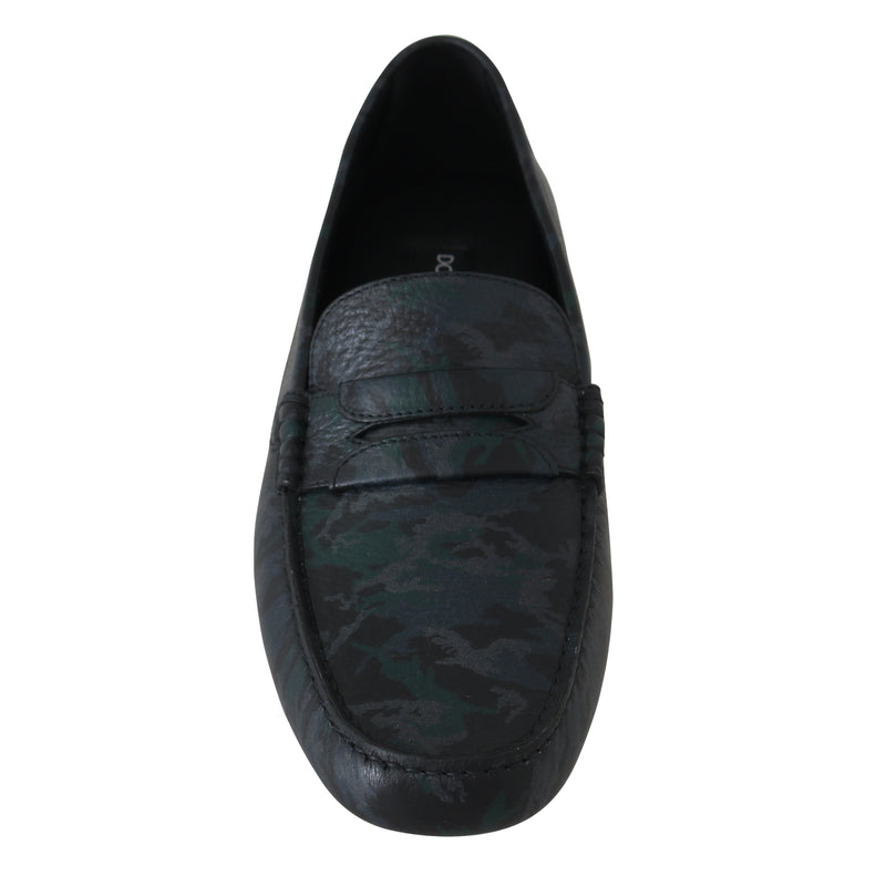 Green Blue Moccasins Leather Loafers