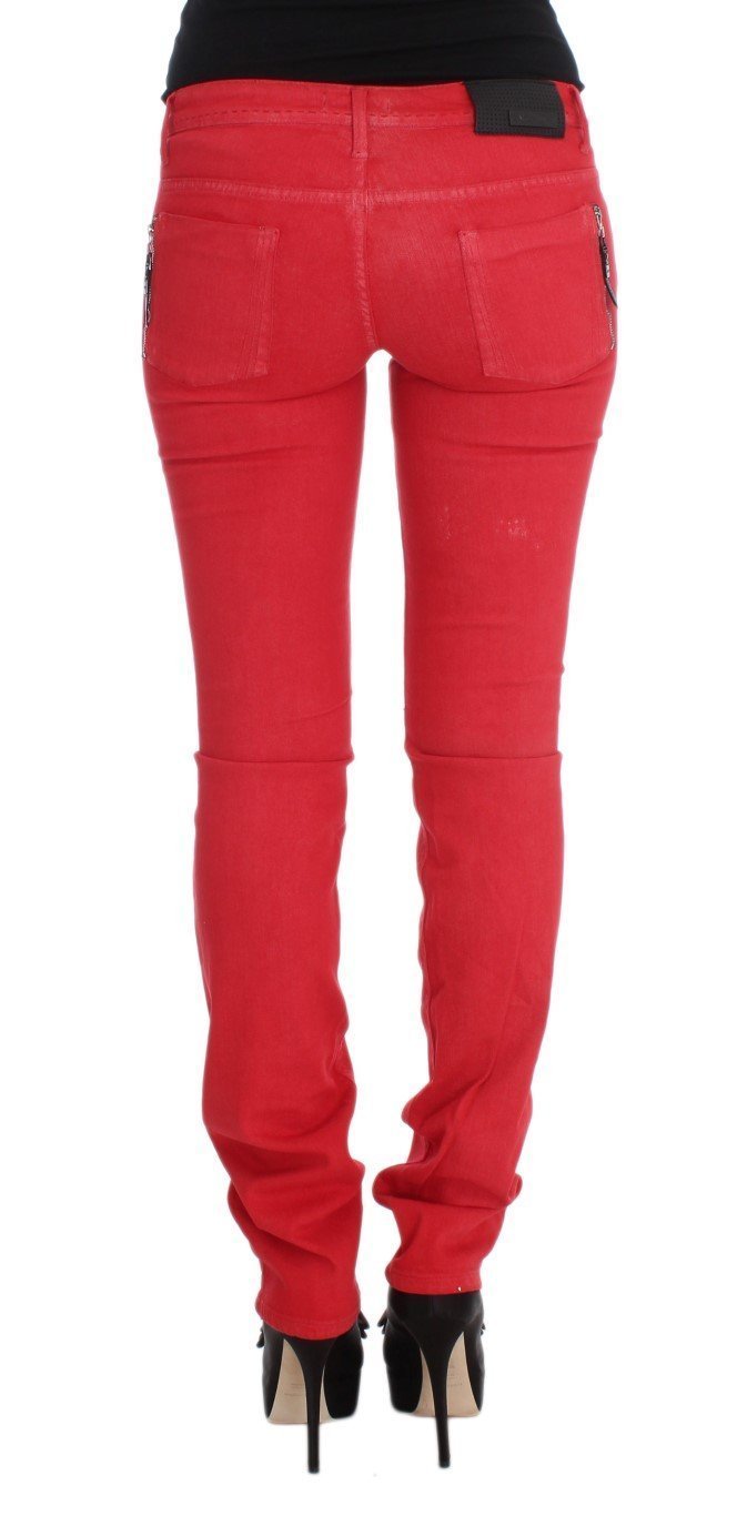 Red Cotton Blend Super Slim Fit Jeans