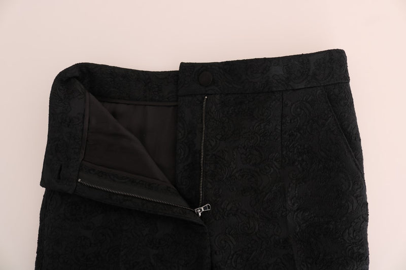Black Floral Brocade Slim Fit Pants