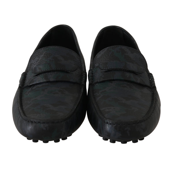 Green Blue Moccasins Leather Loafers
