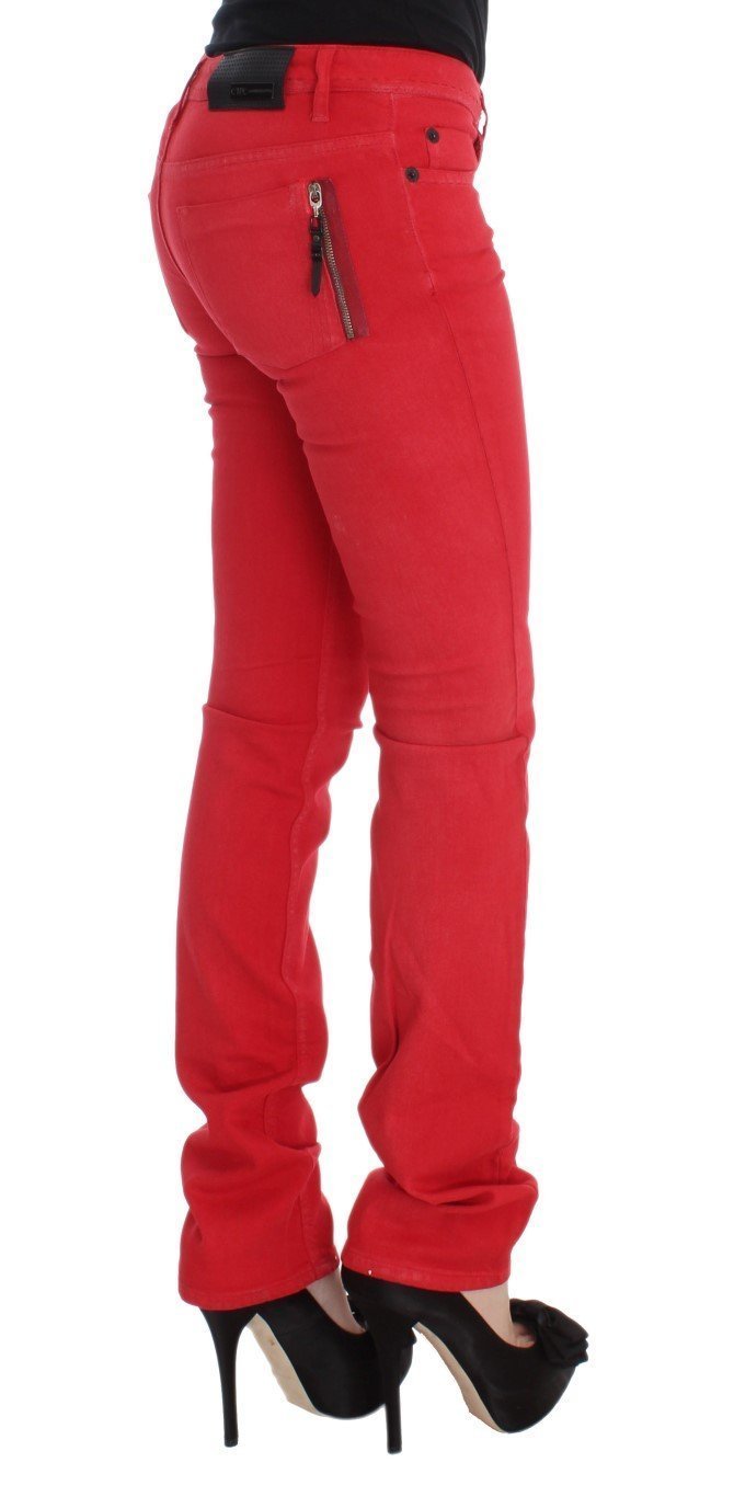 Red Cotton Blend Super Slim Fit Jeans