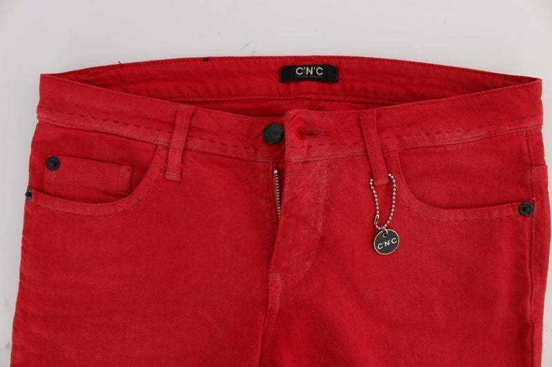 Red Cotton Blend Super Slim Fit Jeans