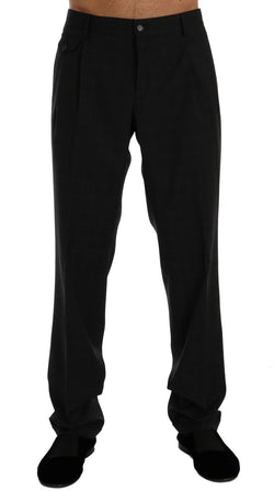 Gray Striped Wool Stretch Formal Pants