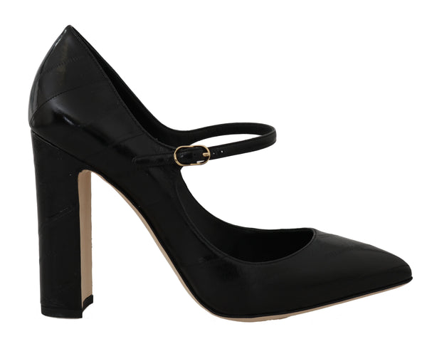 Black Eelskin Leather Mary Jane