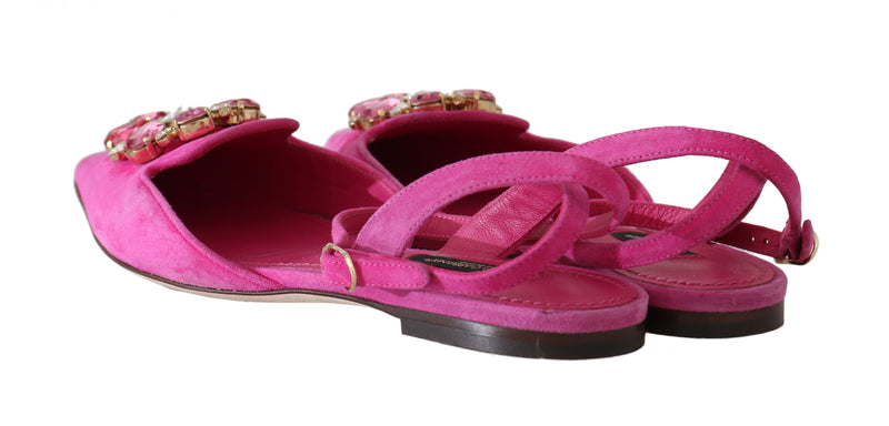 Pink Leather Crystal Flat Sandals