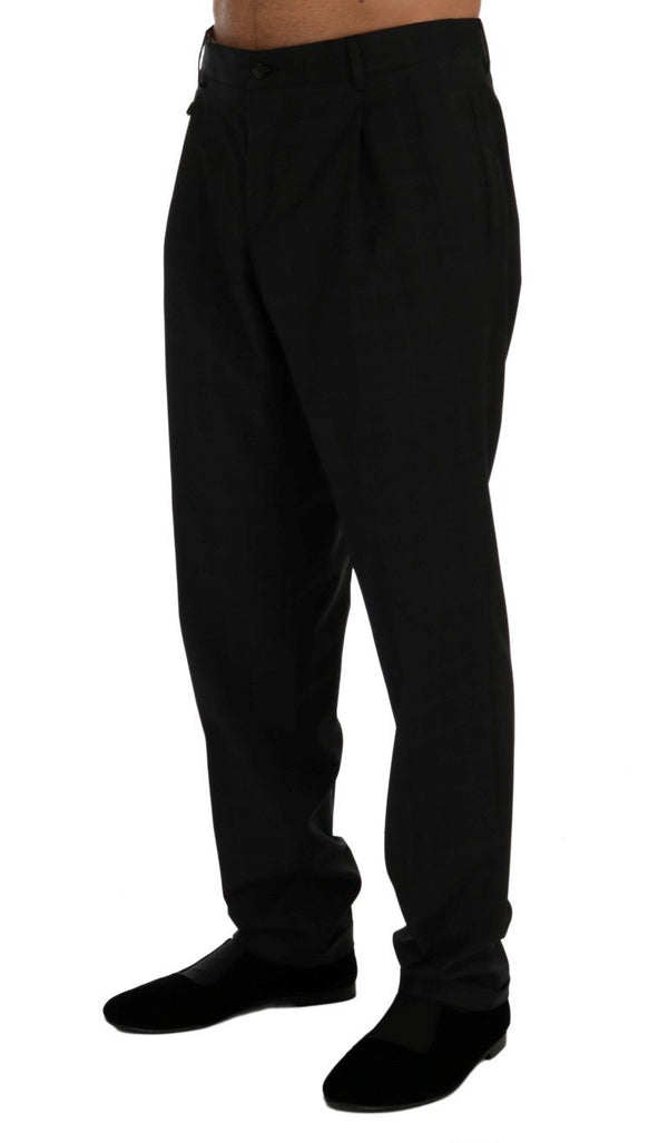 Gray Striped Wool Stretch Formal Pants