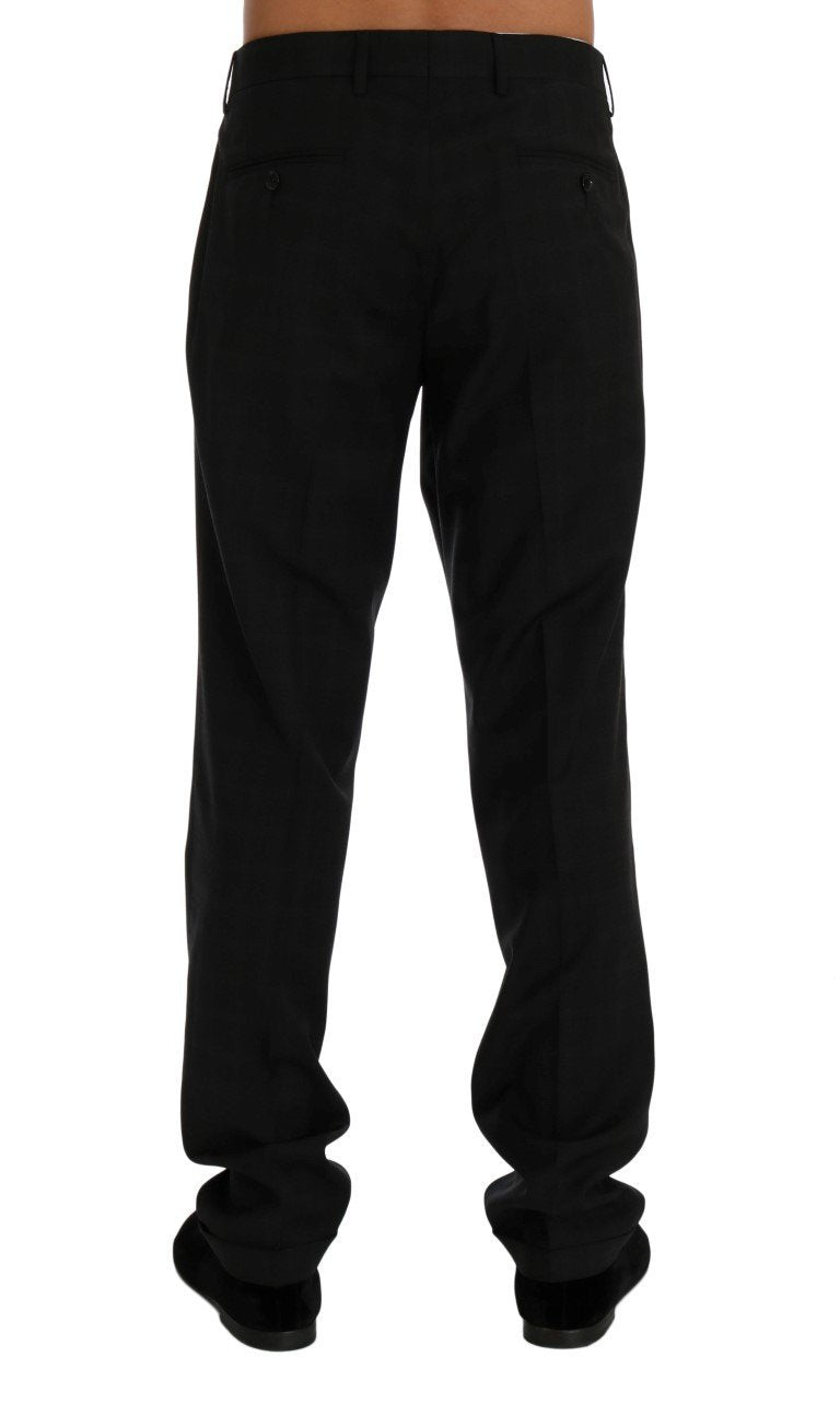 Gray Striped Wool Stretch Formal Pants