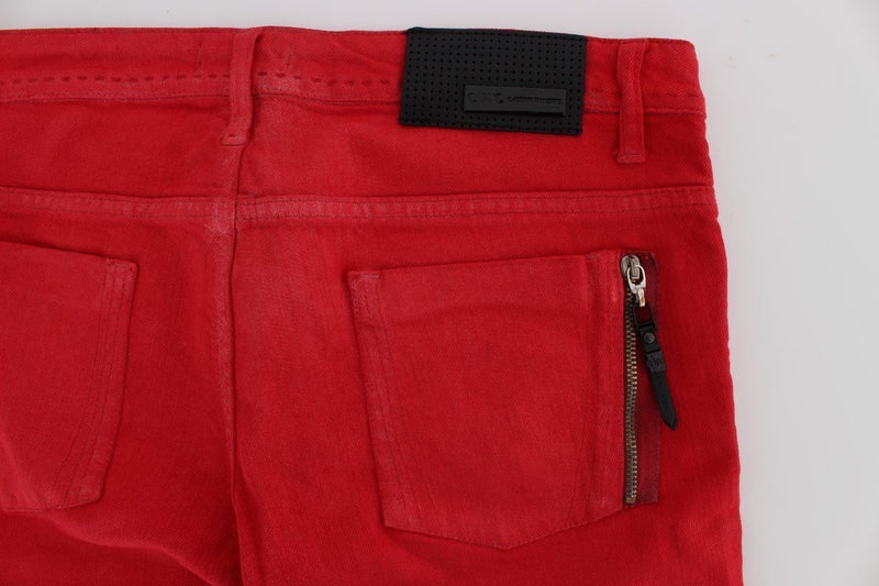 Red Cotton Blend Super Slim Fit Jeans