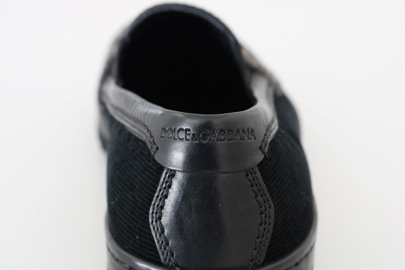 Black Crystal Bee Leather Loafers
