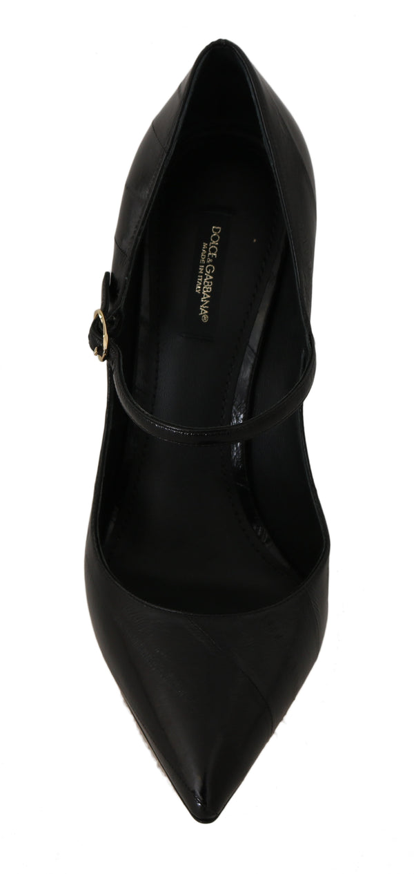 Black Eelskin Leather Mary Jane
