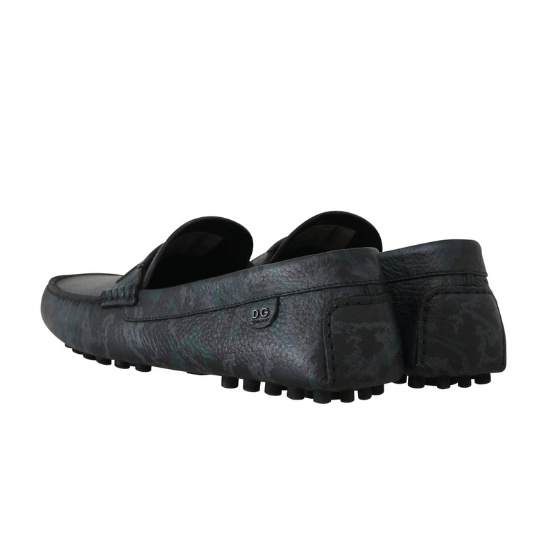Green Blue Moccasins Leather Loafers