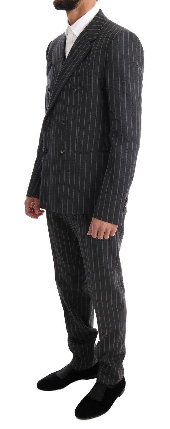 Gray Striped Double Breasted 3 Piece Suit