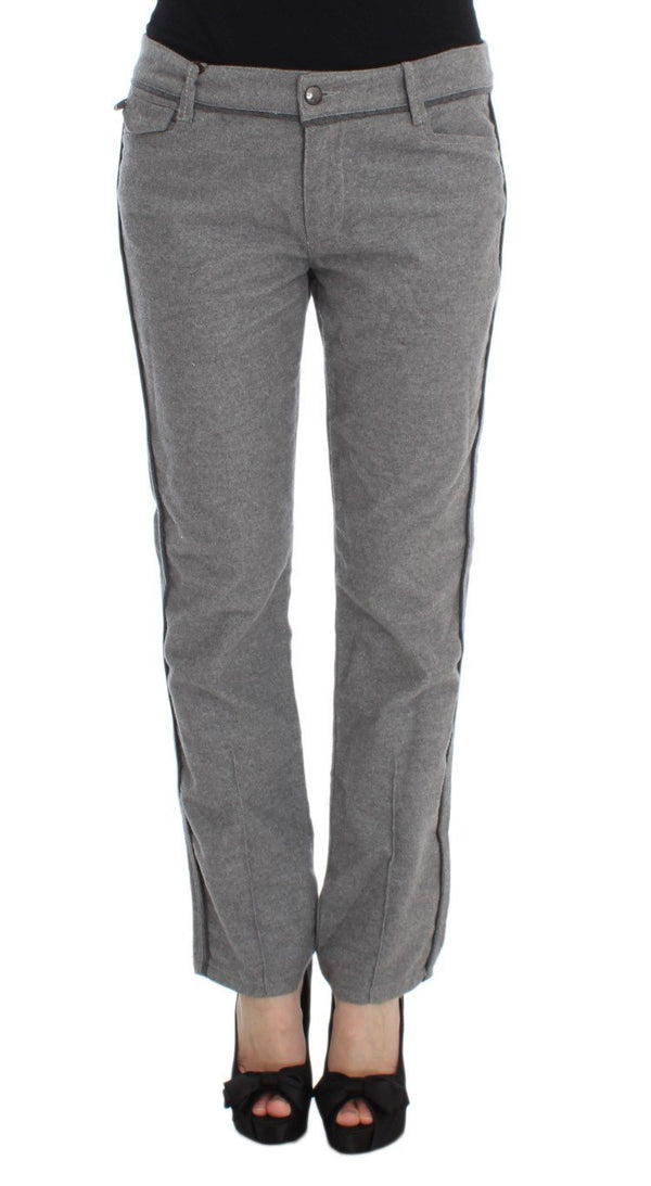 Gray Cotton Straight Fit Casual Pants