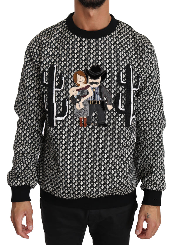 Black Cactus Pattern Cowboy Sweater