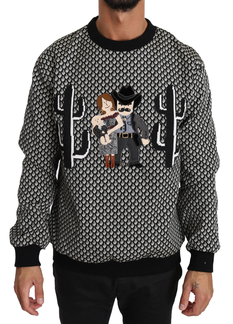 Black Cactus Pattern Cowboy Sweater