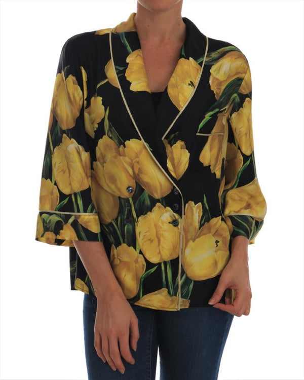 Silk Yellow Tulip Floral Shirt