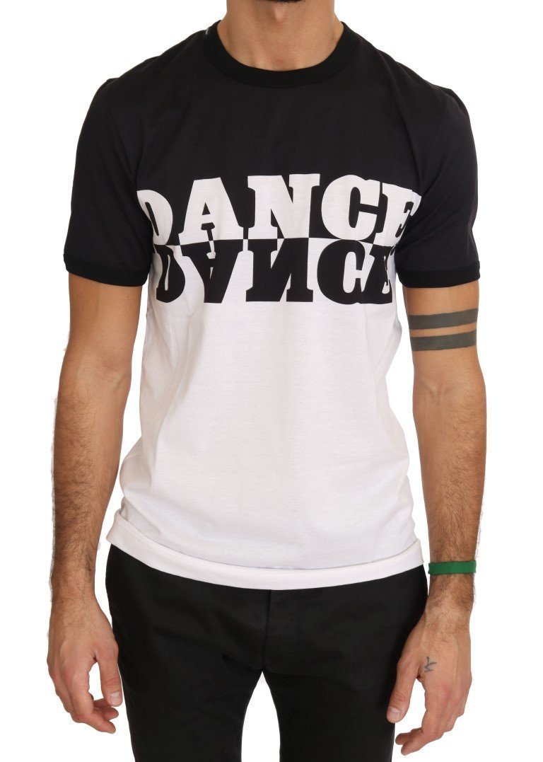 White Black Cotton DANCE Print T-Shirt