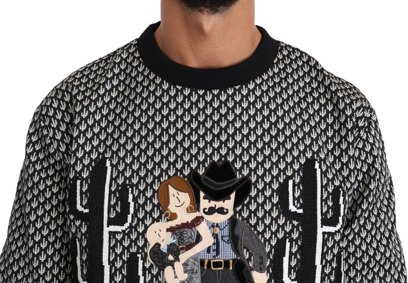 Black Cactus Pattern Cowboy Sweater