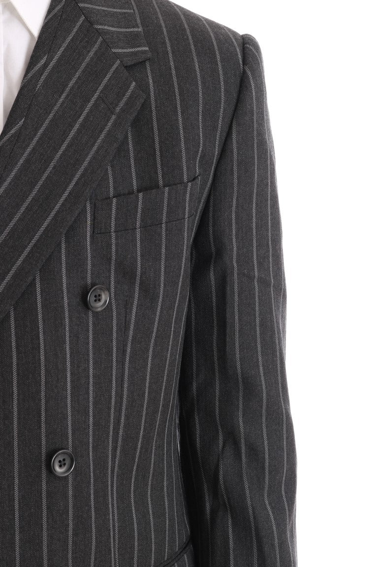 Gray Striped Double Breasted 3 Piece Suit