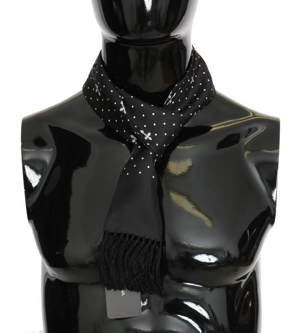 Black Silk Cross Print Scarf