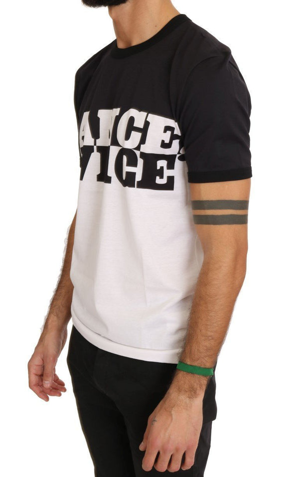 White Black Cotton DANCE Print T-Shirt