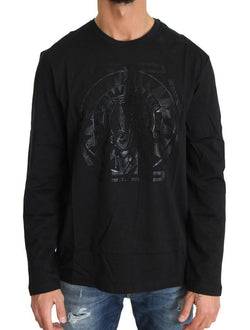 Black Cotton Tiger Motive Crewneck Pullover