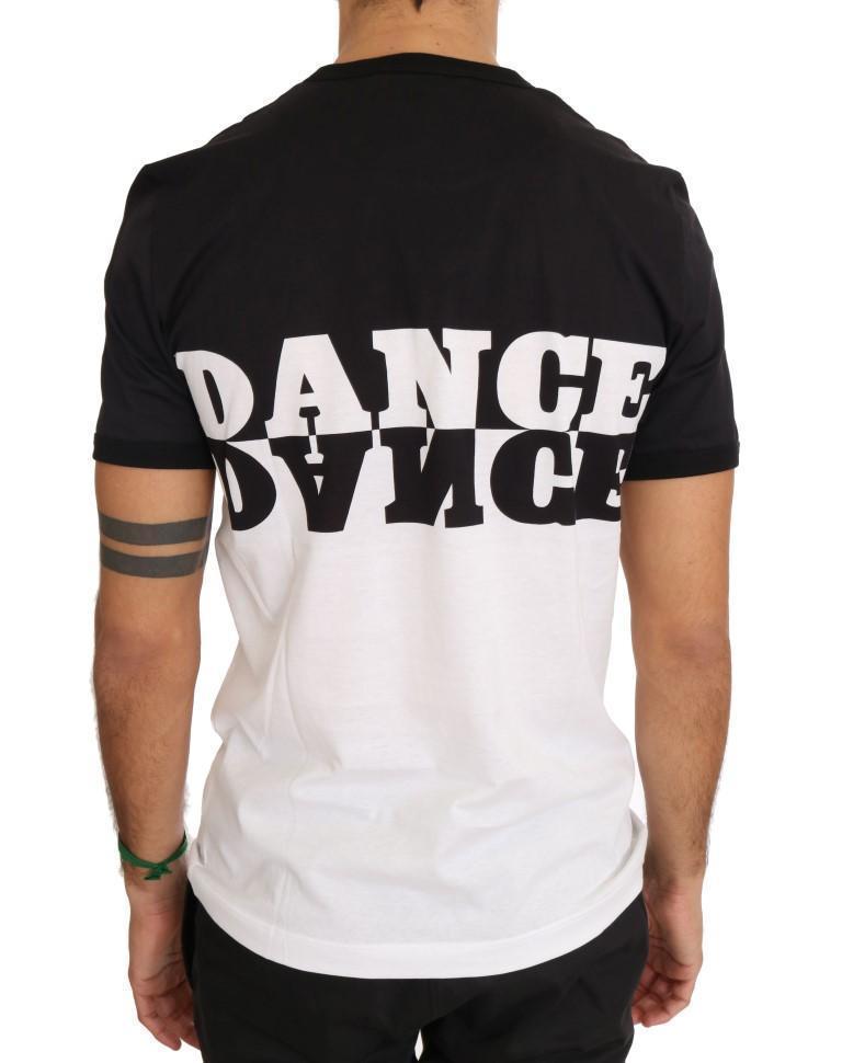 White Black Cotton DANCE Print T-Shirt