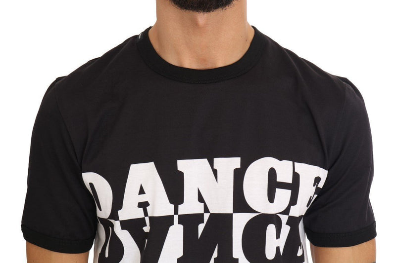 White Black Cotton DANCE Print T-Shirt