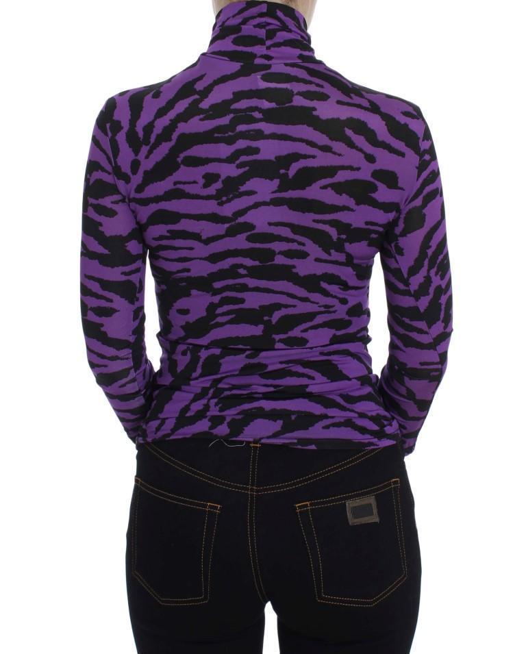 Purple Tiger Print Stretch Turtleneck Sweater