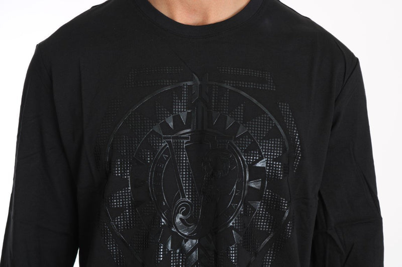 Black Cotton Tiger Motive Crewneck Pullover