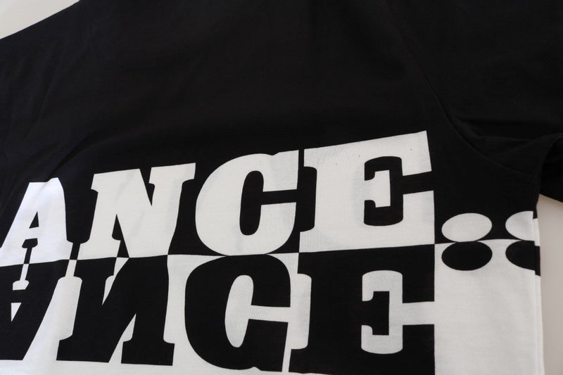 White Black Cotton DANCE Print T-Shirt