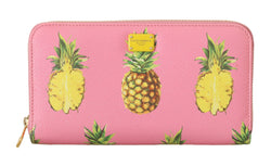 Pink Leather Pineapple Zip Around Continental Wallet