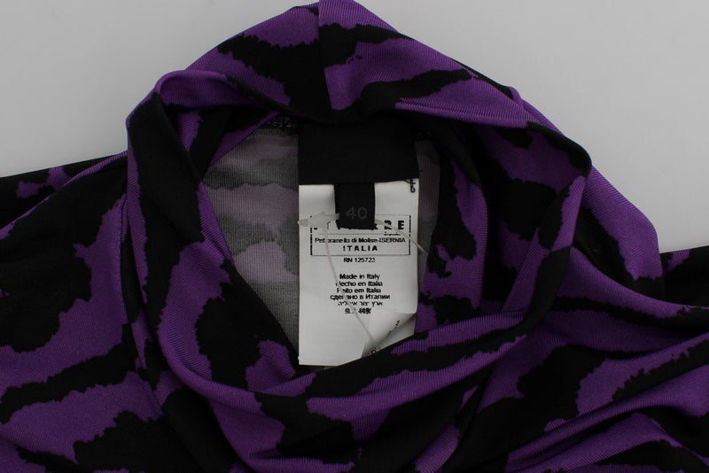 Purple Tiger Print Stretch Turtleneck Sweater