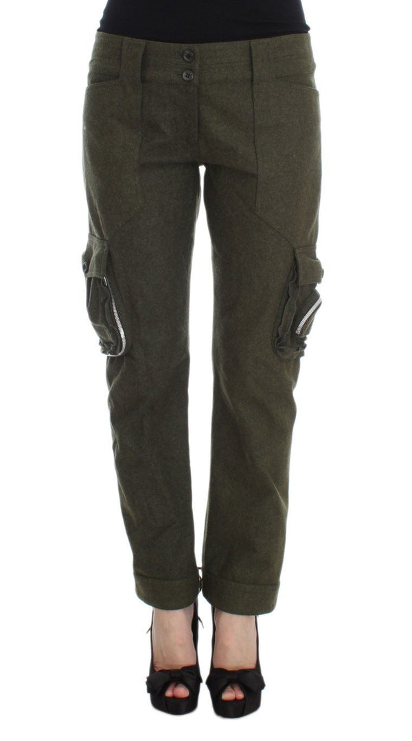 Green Wool Blend Loose Fit Cargo Pants