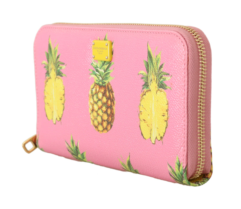 Pink Leather Pineapple Zip Around Continental Wallet