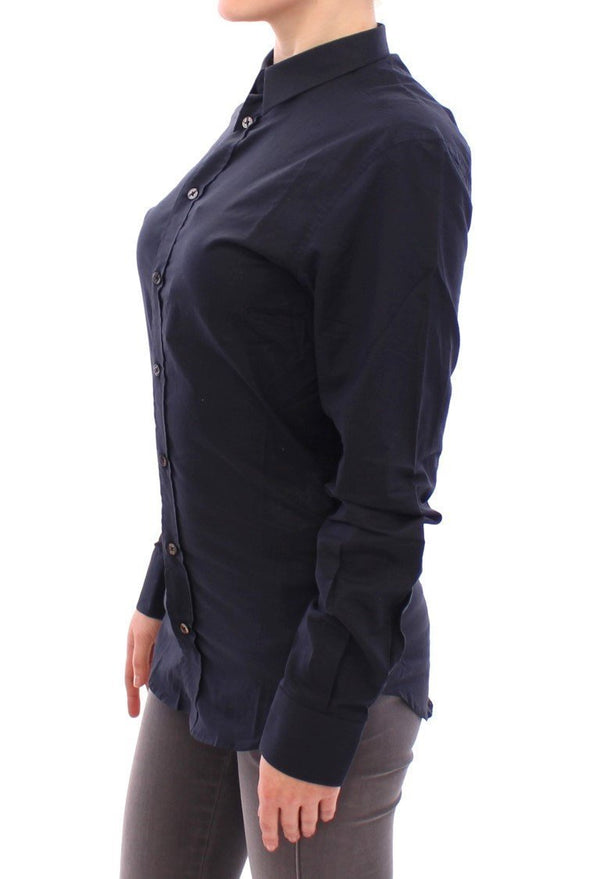 Blue Cotton Slim Button Shirt