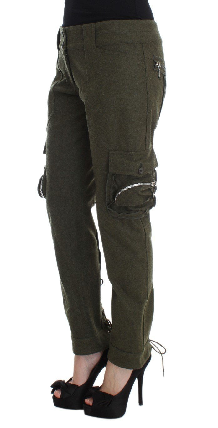 Green Wool Blend Loose Fit Cargo Pants