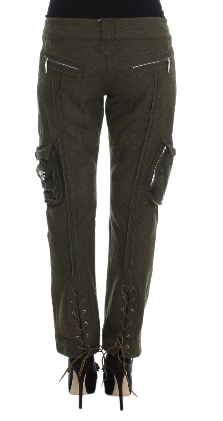 Green Wool Blend Loose Fit Cargo Pants