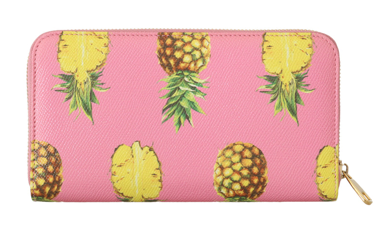 Pink Leather Pineapple Zip Around Continental Wallet