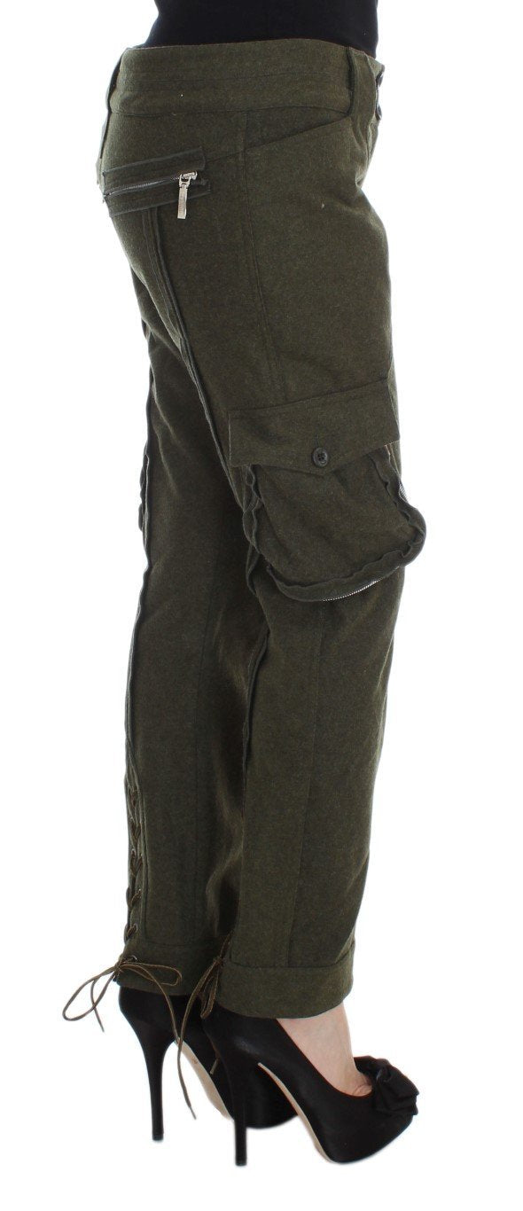 Green Wool Blend Loose Fit Cargo Pants