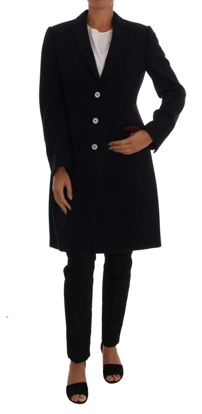 Blue Wool Long Classic Coat