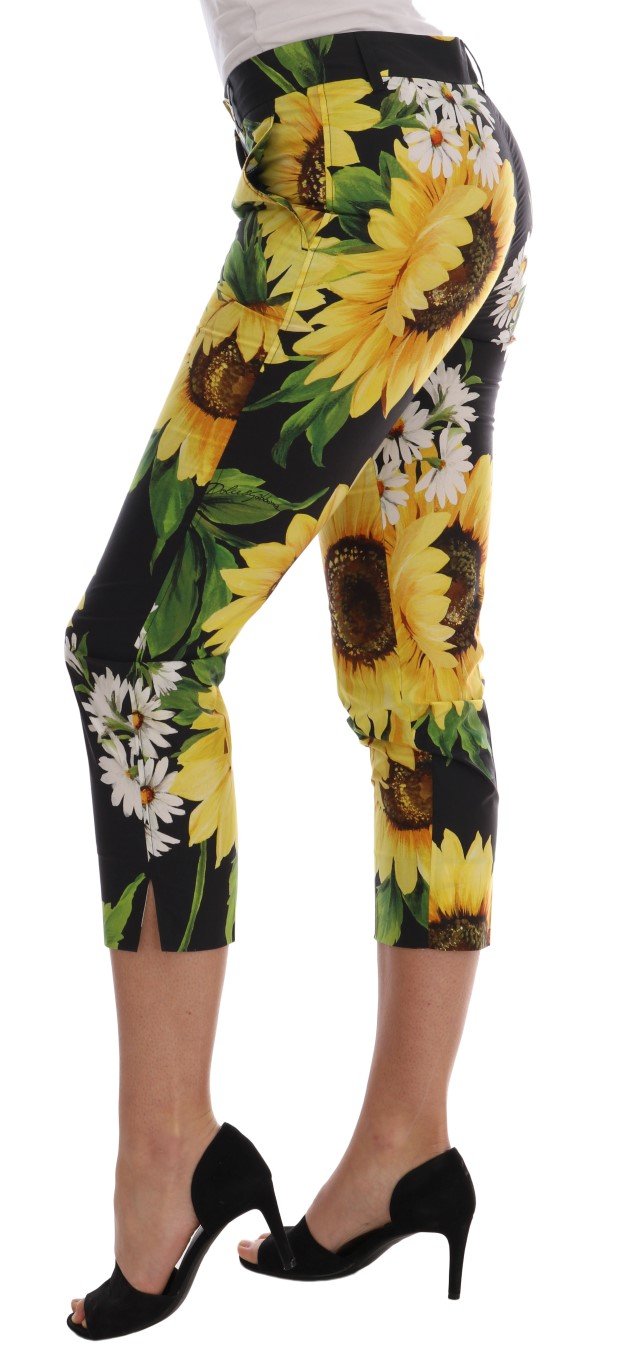 Multicolor Floral Print Cotton Capri Pants