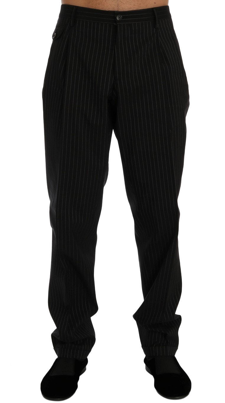 Black Striped Cotton Dress Formal Pants