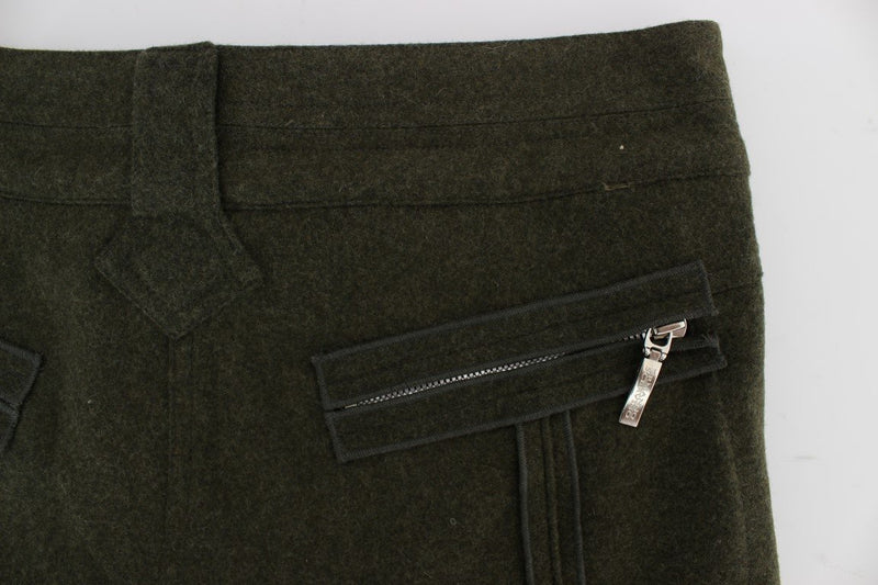 Green Wool Blend Loose Fit Cargo Pants