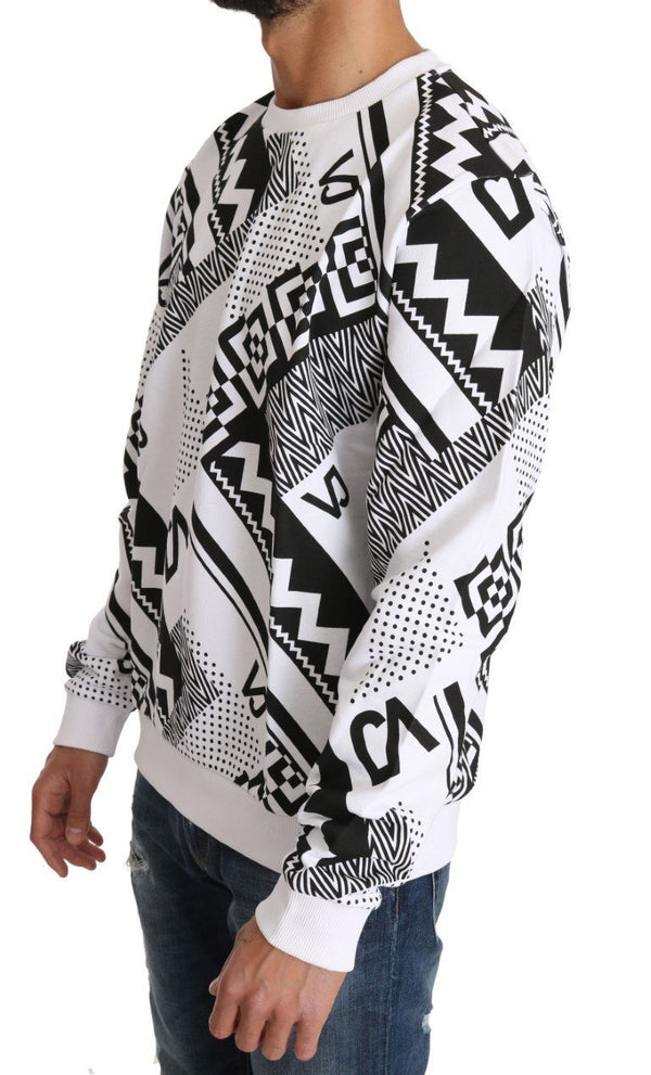 White Cotton Black Motive Pullover