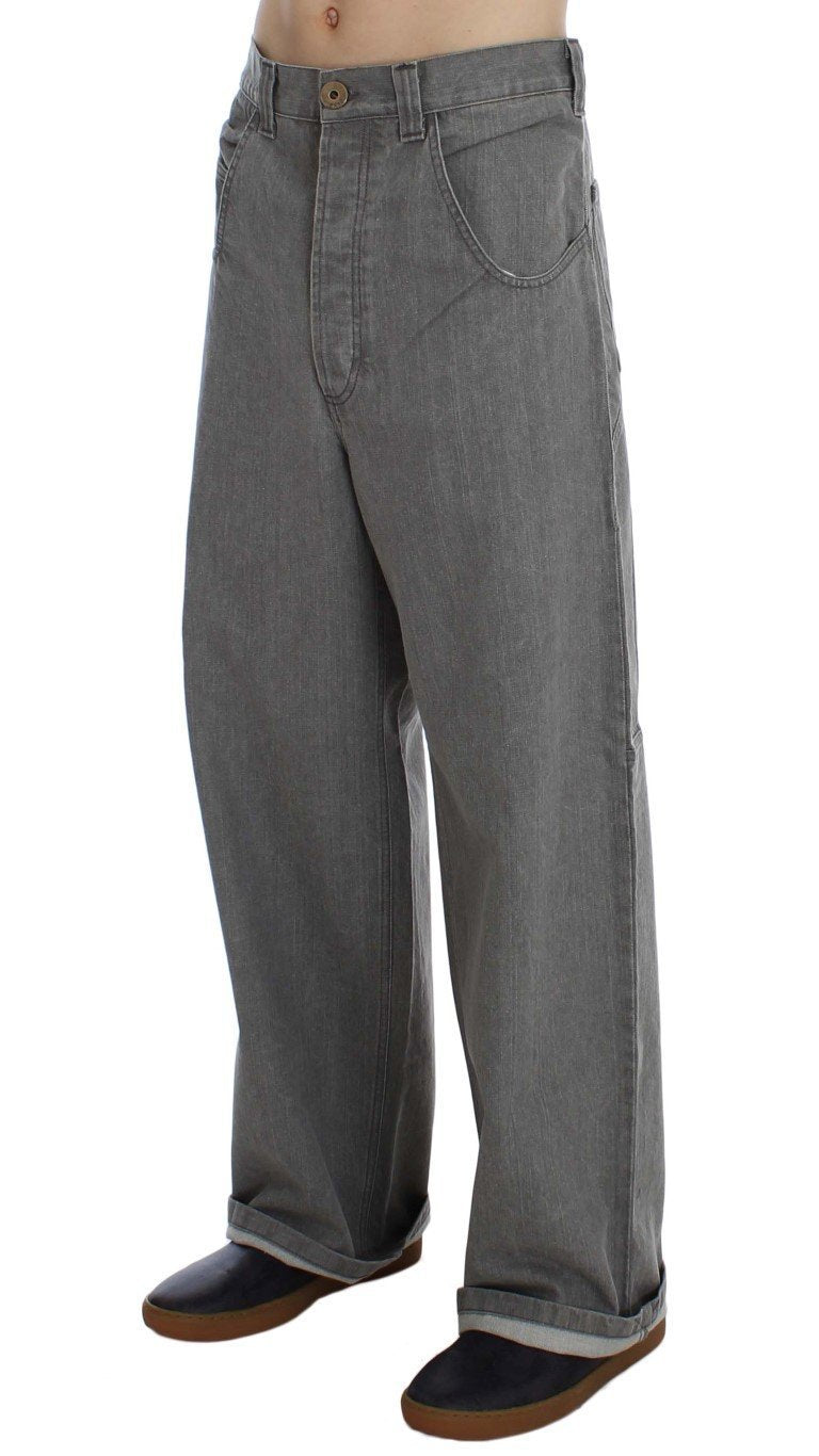 Gray Cotton Denim Baggy Fit Jeans
