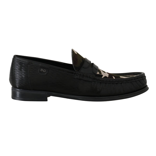 Black Leather Moccasins Pony Loafers