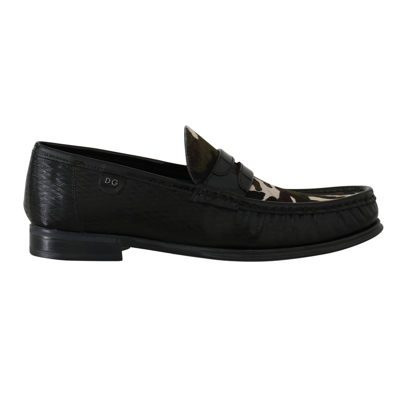 Black Leather Moccasins Pony Loafers